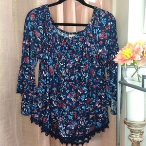 EYESHADOW Floral 3/4 Sleeve Babydoll Blouse